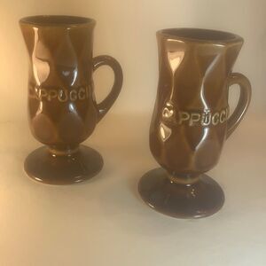 CAPPUCCINO Stamped Mugs Brown Set Of 2 Home Bar Coffee